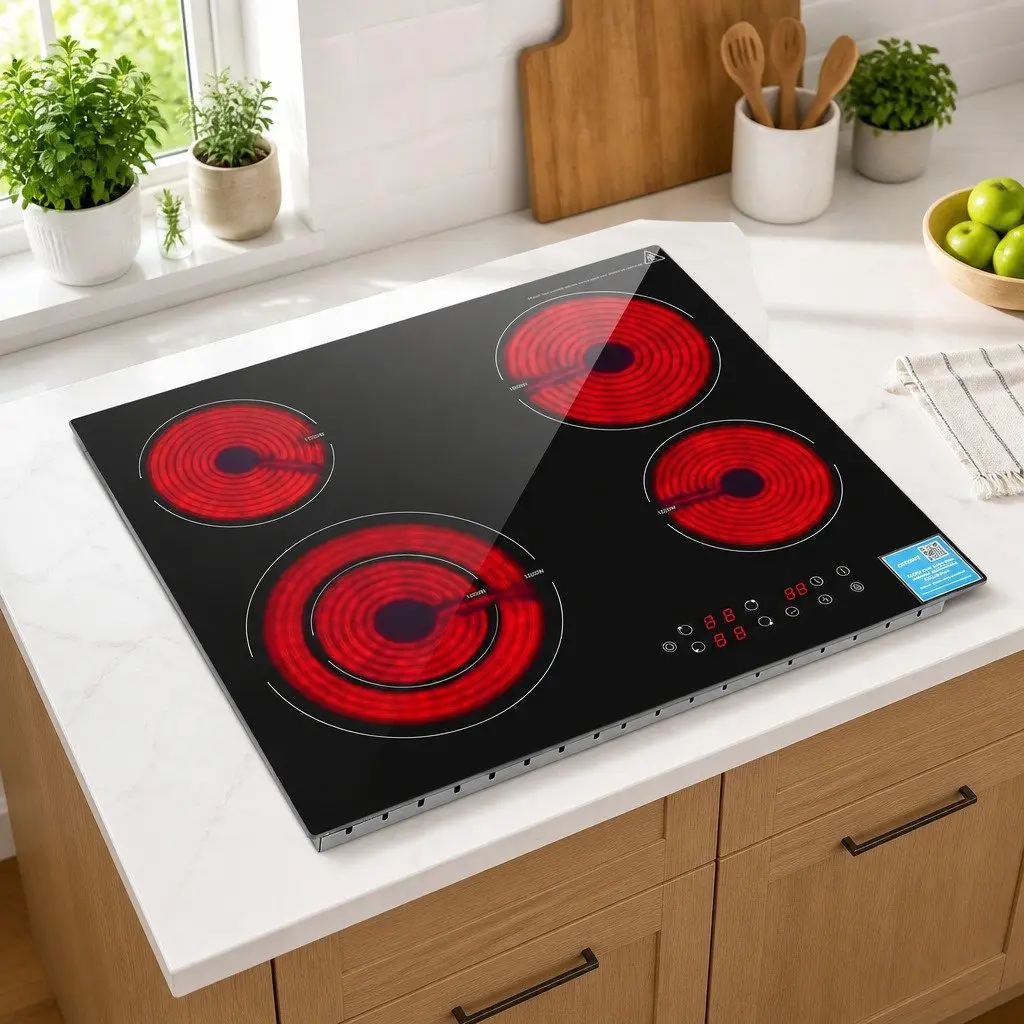 Ceramic Cooktop Electric Hob 5 Cooking Zones Touch Control Black Glass 7600W