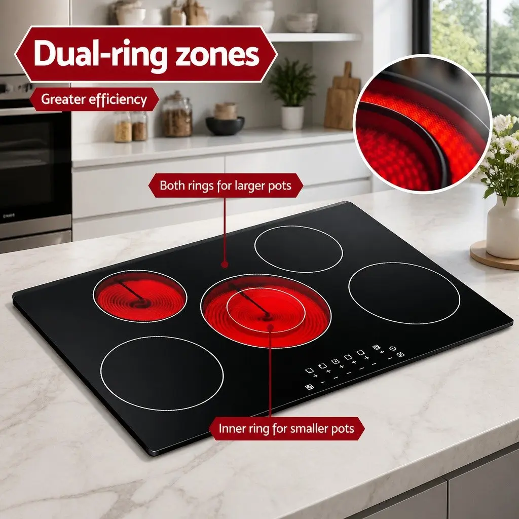 Electric Ceramic Cooktop 90cm Built-in 6 Cooking Zones Touch Control Kitchen Hob
