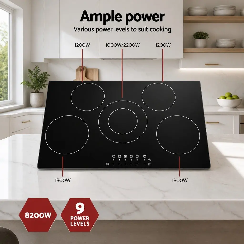 Electric Ceramic Cooktop 90cm Built-in 6 Cooking Zones Touch Control Kitchen Hob