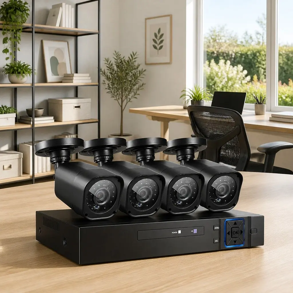Security Camera System 1080P HD 4 Channel DVR 4 AHD Cameras Black IP66 Weatherproof Night Vision Motion Detection
