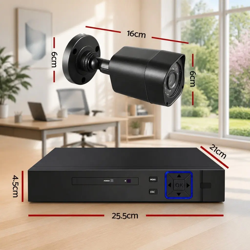 Security Camera System 1080P HD 4 Channel DVR 4 AHD Cameras Black IP66 Weatherproof Night Vision Motion Detection