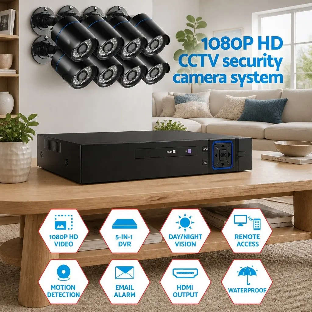 1080P Security Camera System DVR 8 Channel Black Indoor Outdoor Bullet Cameras