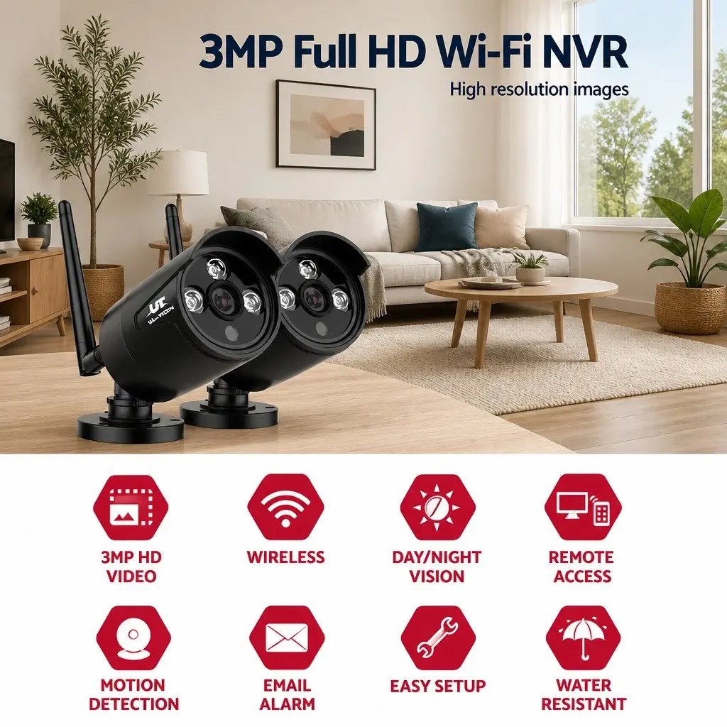 Wireless Bullet Security Camera 3MP Black Indoor Outdoor