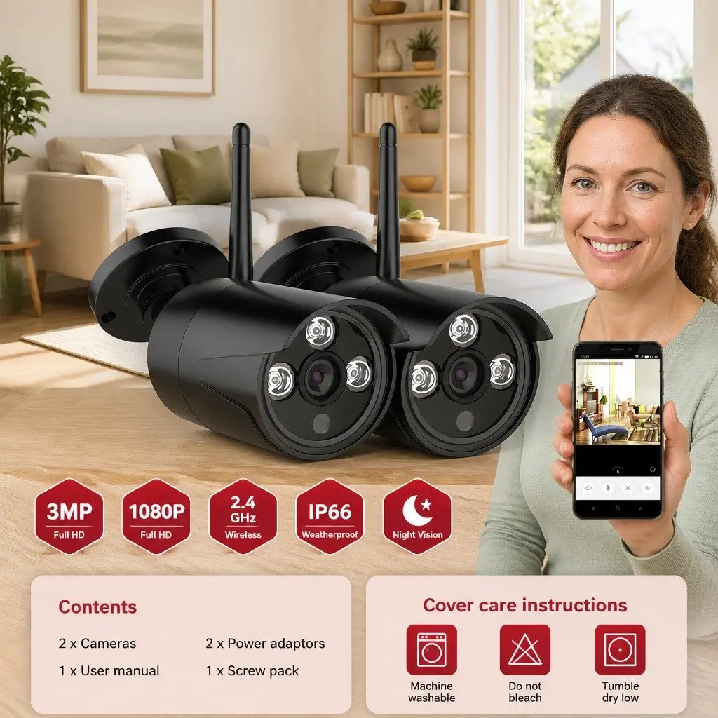 Wireless Bullet Security Camera 3MP Black Indoor Outdoor