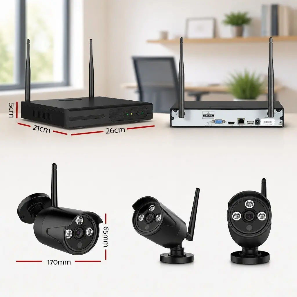 8 Channel Wireless CCTV NVR Security System 3MP Bullet Cameras Black