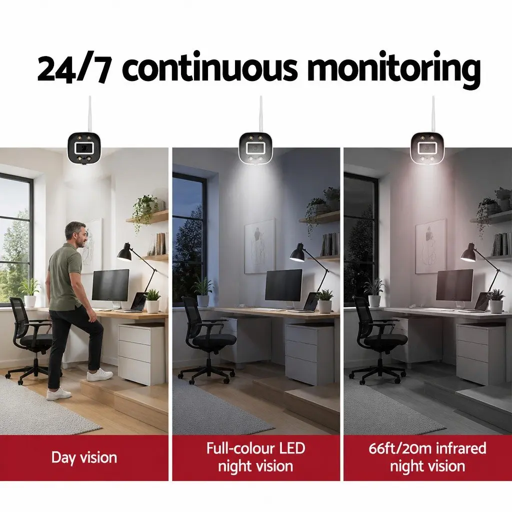 Wireless CCTV Security Camera System 3MP NVR 8CH White 4 Cameras