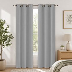 Grey 3-Layer Blackout Curtain Panels with Eyelet Design