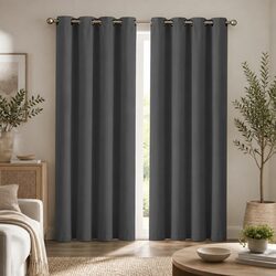 Charcoal Eyelet Blackout Curtain Panels with Noise Insulation