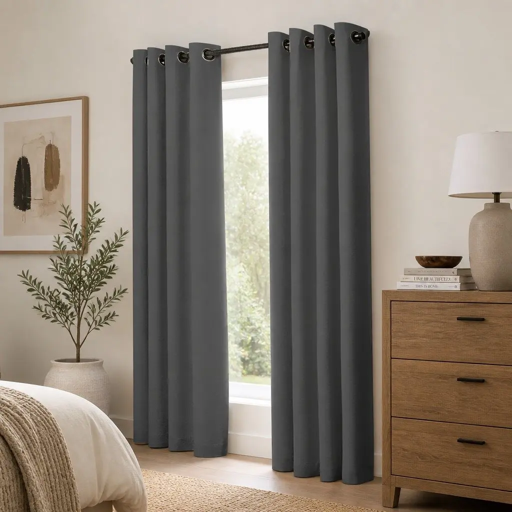 Blackout Curtain Panels 3 Layer Eyelet Charcoal Noise Insulation Heat Home Decor