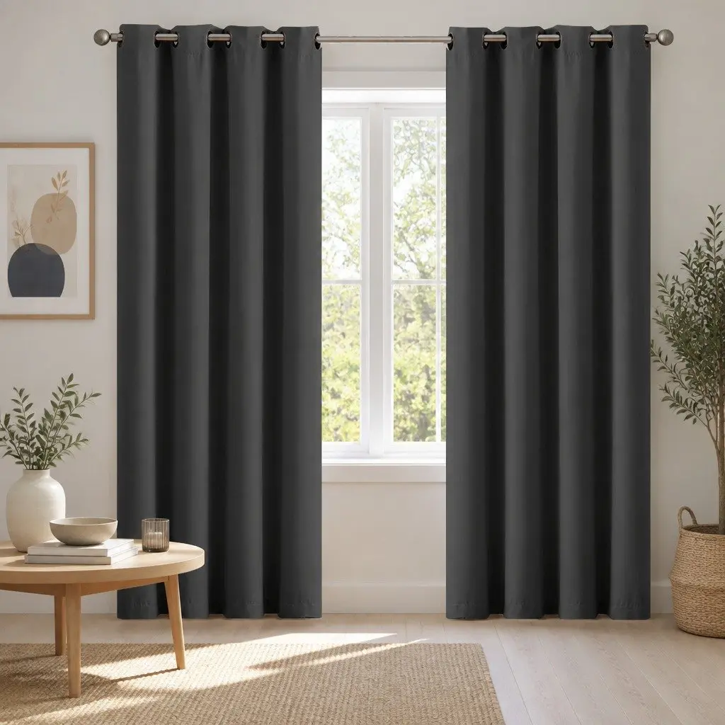 Blackout Curtain Panels 3 Layer Eyelet Charcoal Noise Insulation Heat Home Decor