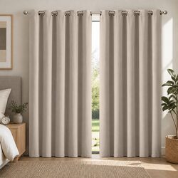 Beige Blockout Curtain Panels with Eyelet Design