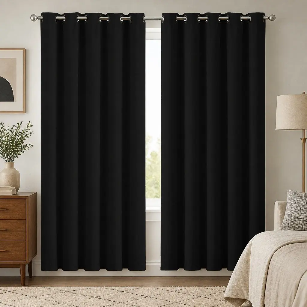 Blackout Curtain Panels Eyelet 3 Layer Noise Reduction Light Block Home Decor