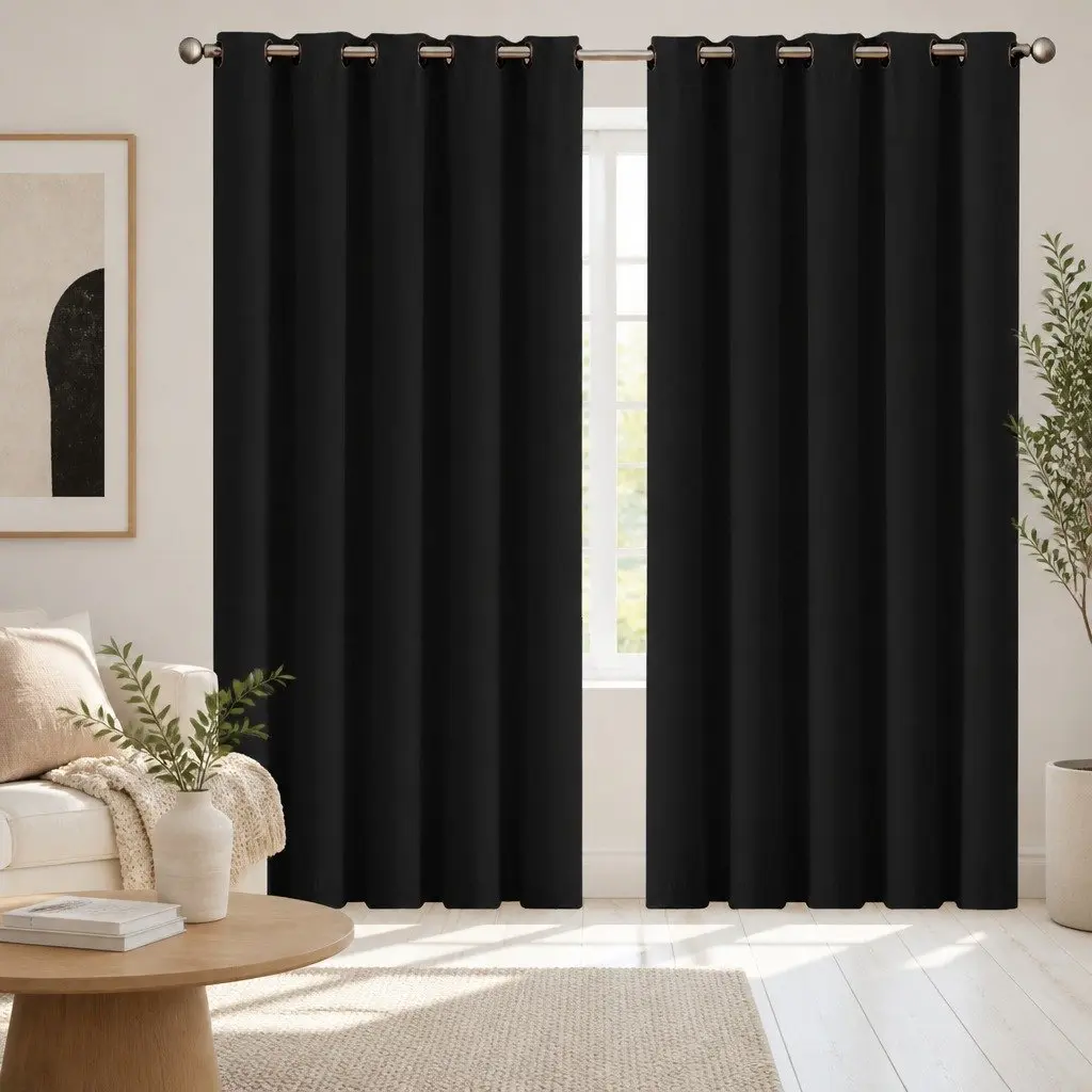 Blackout Curtain Panels Eyelet 3 Layer Noise Reduction Light Block Home Decor