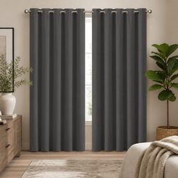 2x Blockout Curtain Panels Eyelet 3 Layer Charcoal Room Darkening Noise