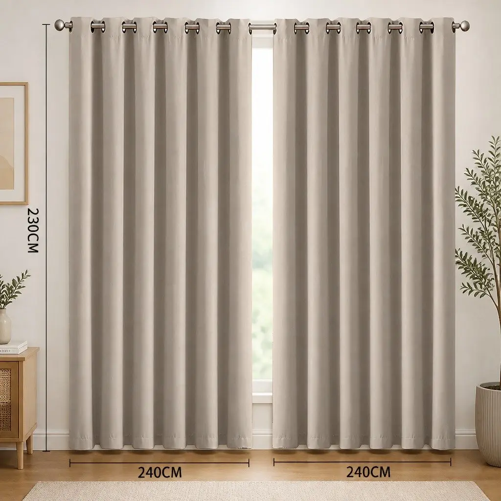Blackout Curtain Panels Polyester 132cm 140cm 180cm 240cm 300cm Beige