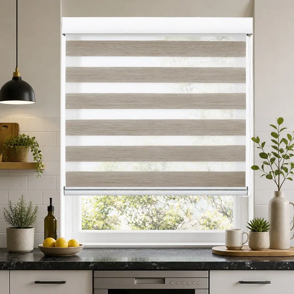 Zebra Roller Blind Polyester 60x210cm White Grey