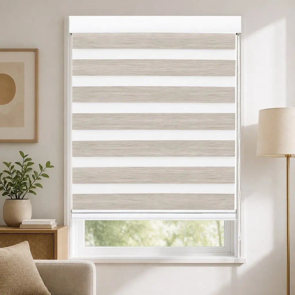 Beige Zebra Roller Blind 90x210cm with Smooth Operation