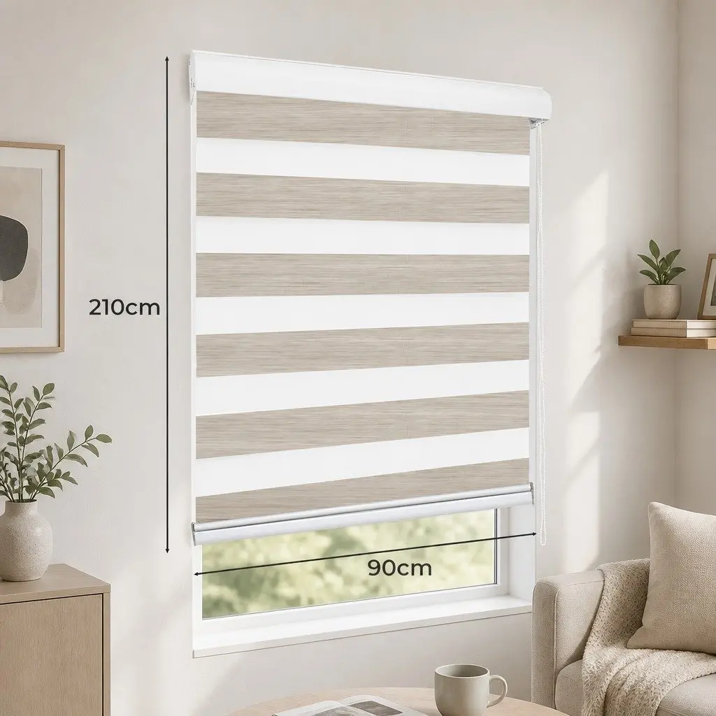 Beige Zebra Roller Blind 90x210cm with Smooth Operation
