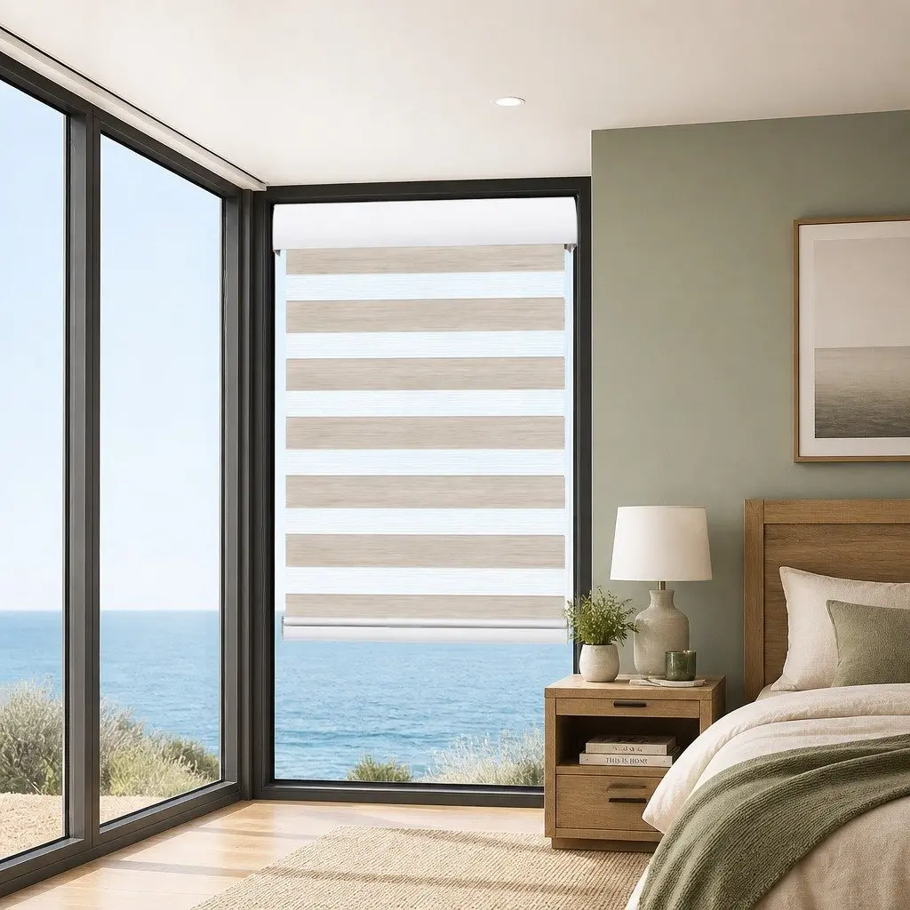 Beige Zebra Roller Blind 90x210cm with Smooth Operation