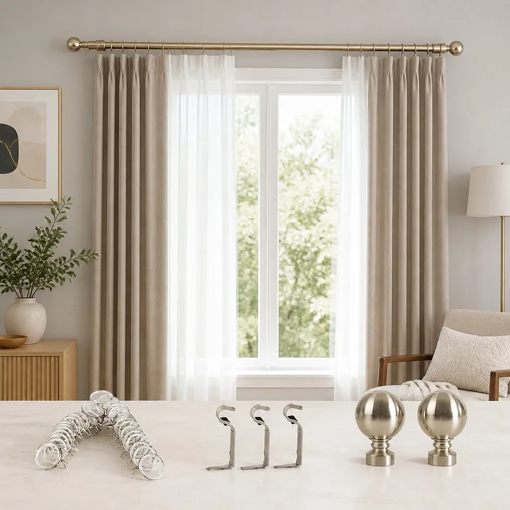 Curtain Rod Set Steel Extendable Antique Brass 90cm Home Decor