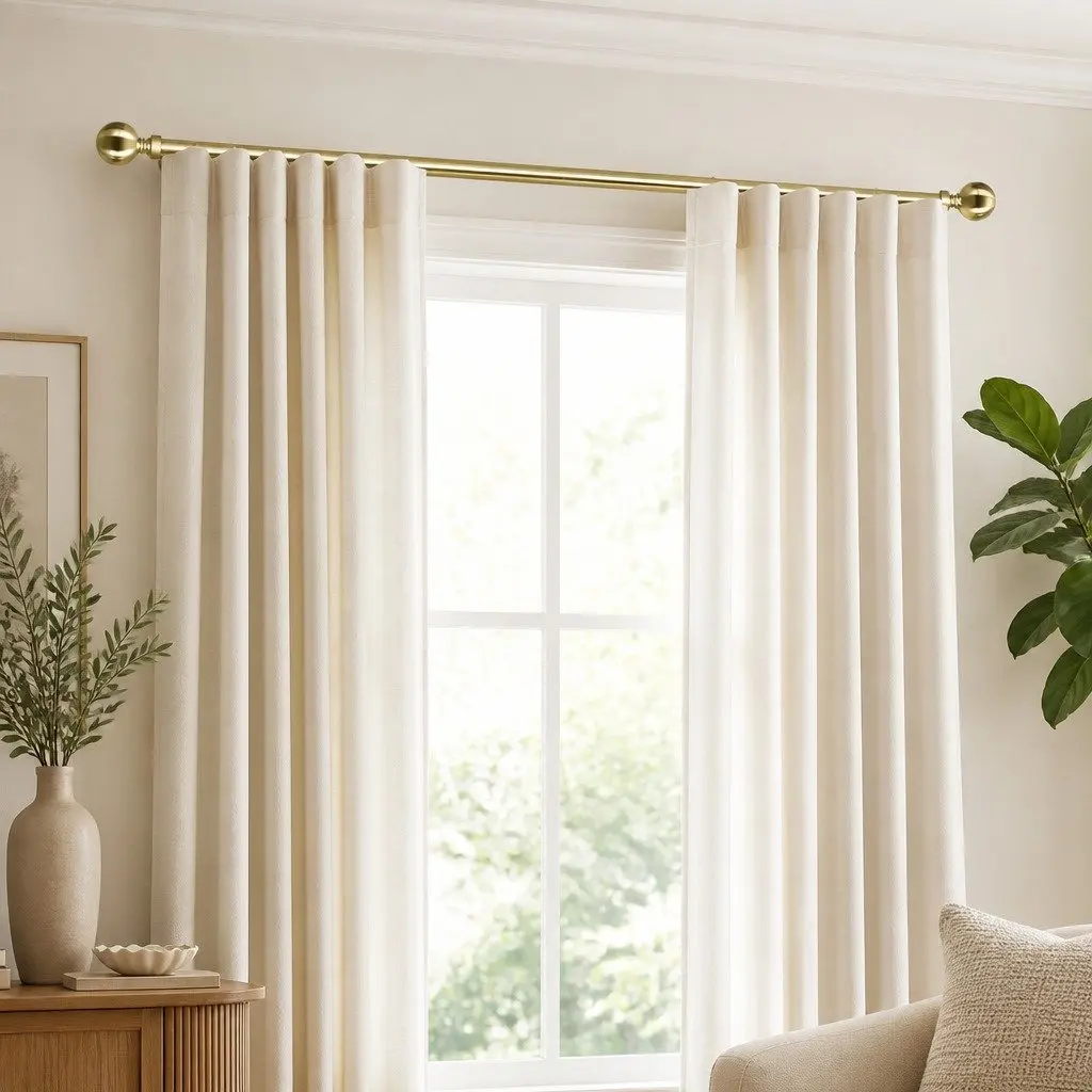 Curtain Rod Set Steel Extendable Antique Brass 90cm Home Decor