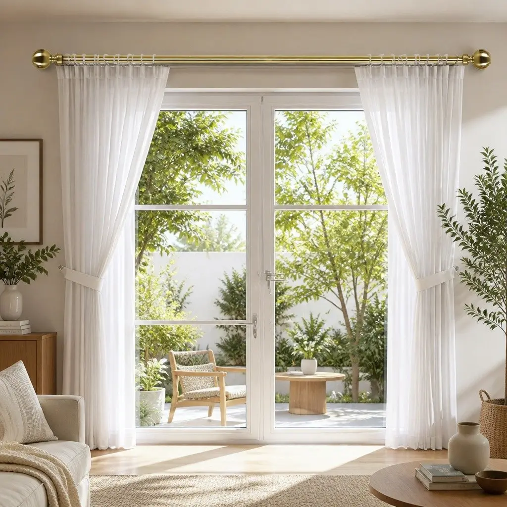 Curtain Rod Set Steel Extendable Antique Brass 90cm Home Decor