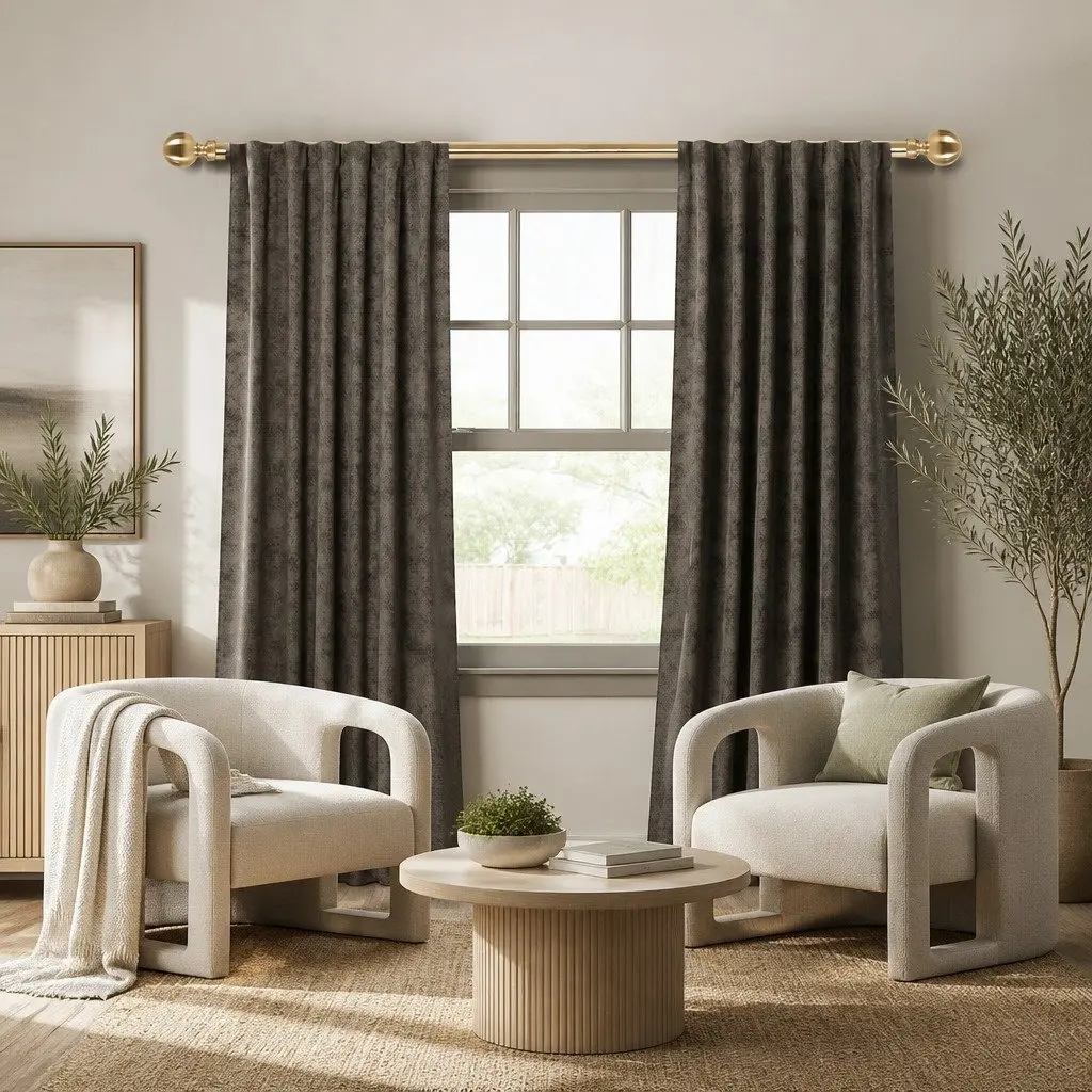 Curtain Rod Set Steel Extendable Antique Brass 90cm Home Decor