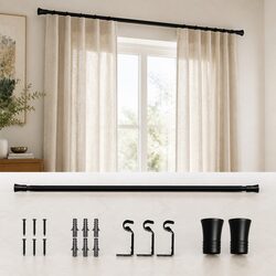 Adjustable Black Steel Curtain Rod Set for Stylish Decor