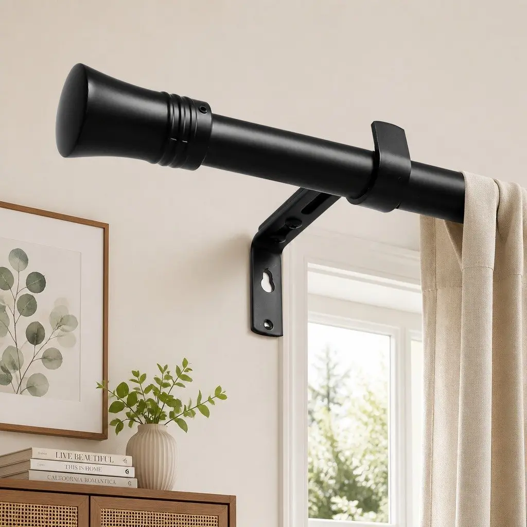 Extendable Curtain Rod Set Black Steel 90cm Home Decor