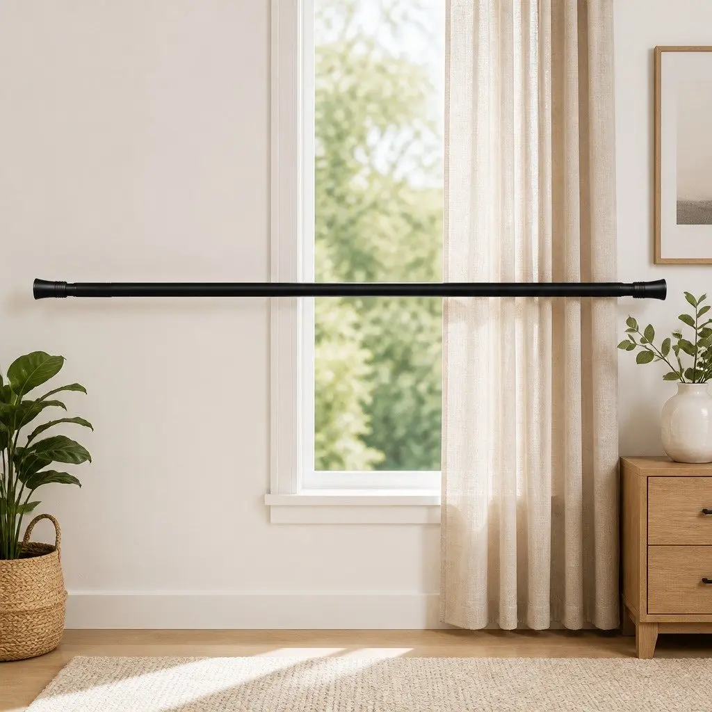 Extendable Curtain Rod Set Black Steel 90cm Home Decor