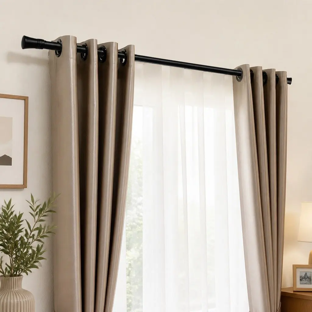 Extendable Curtain Rod Set Black Steel 90cm Home Decor