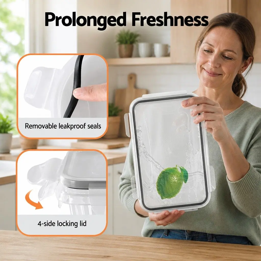 Food Storage Container Set PP Plastic 16 Piece White and Black