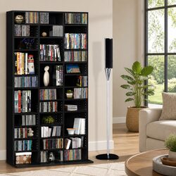 Adjustable Black Storage Rack for CDs DVDs Books
