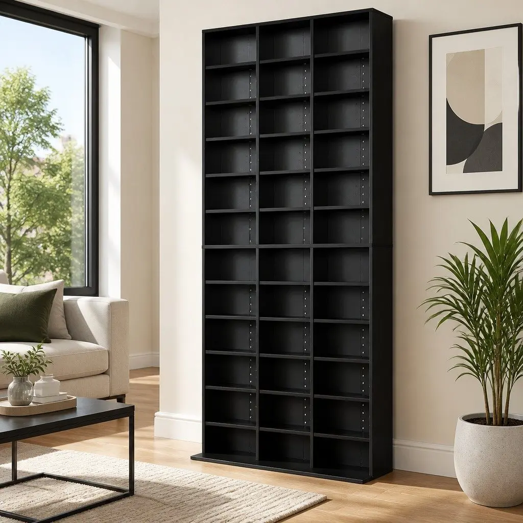 Adjustable Black Storage Rack for CDs DVDs Books