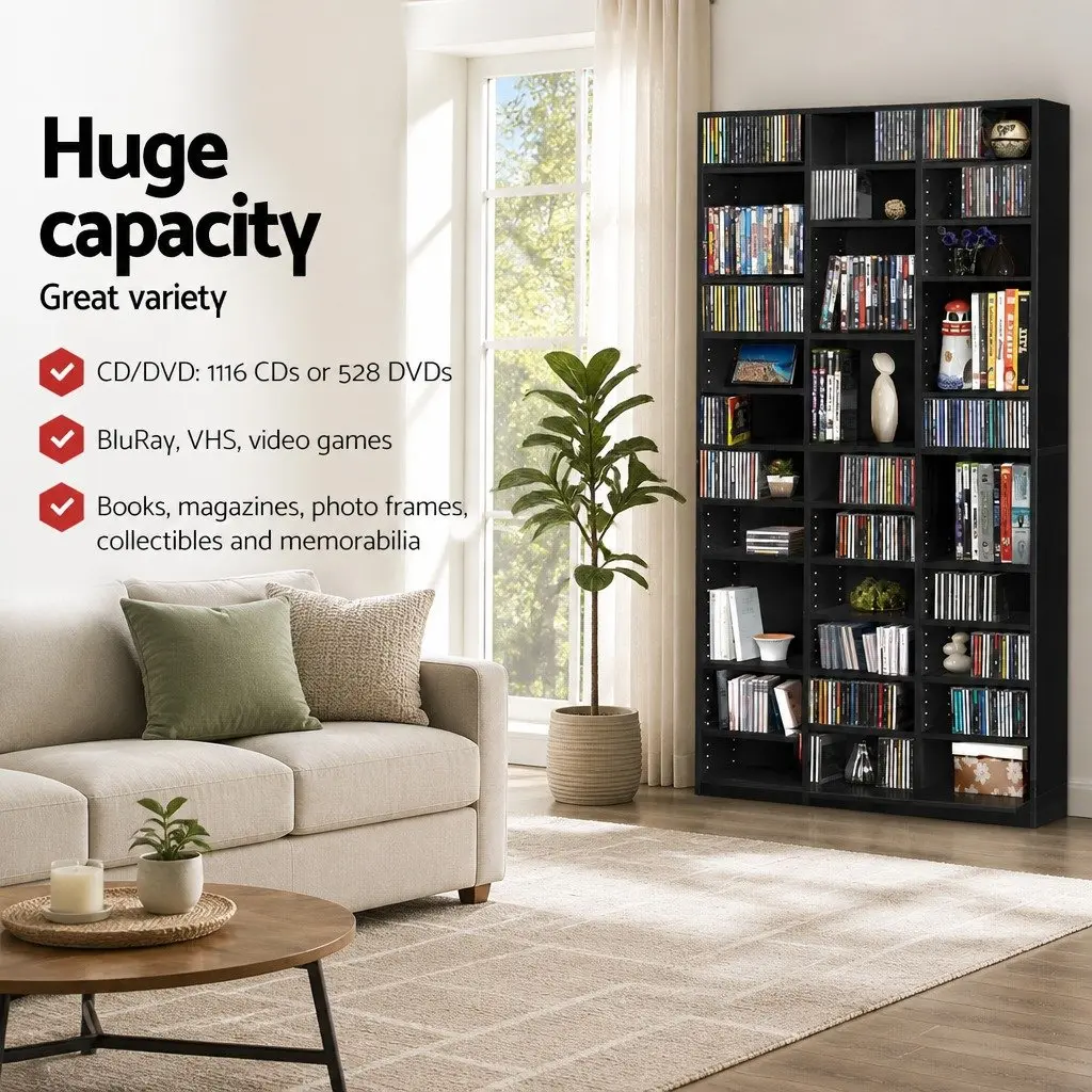 Adjustable Black Storage Rack for CDs DVDs Books