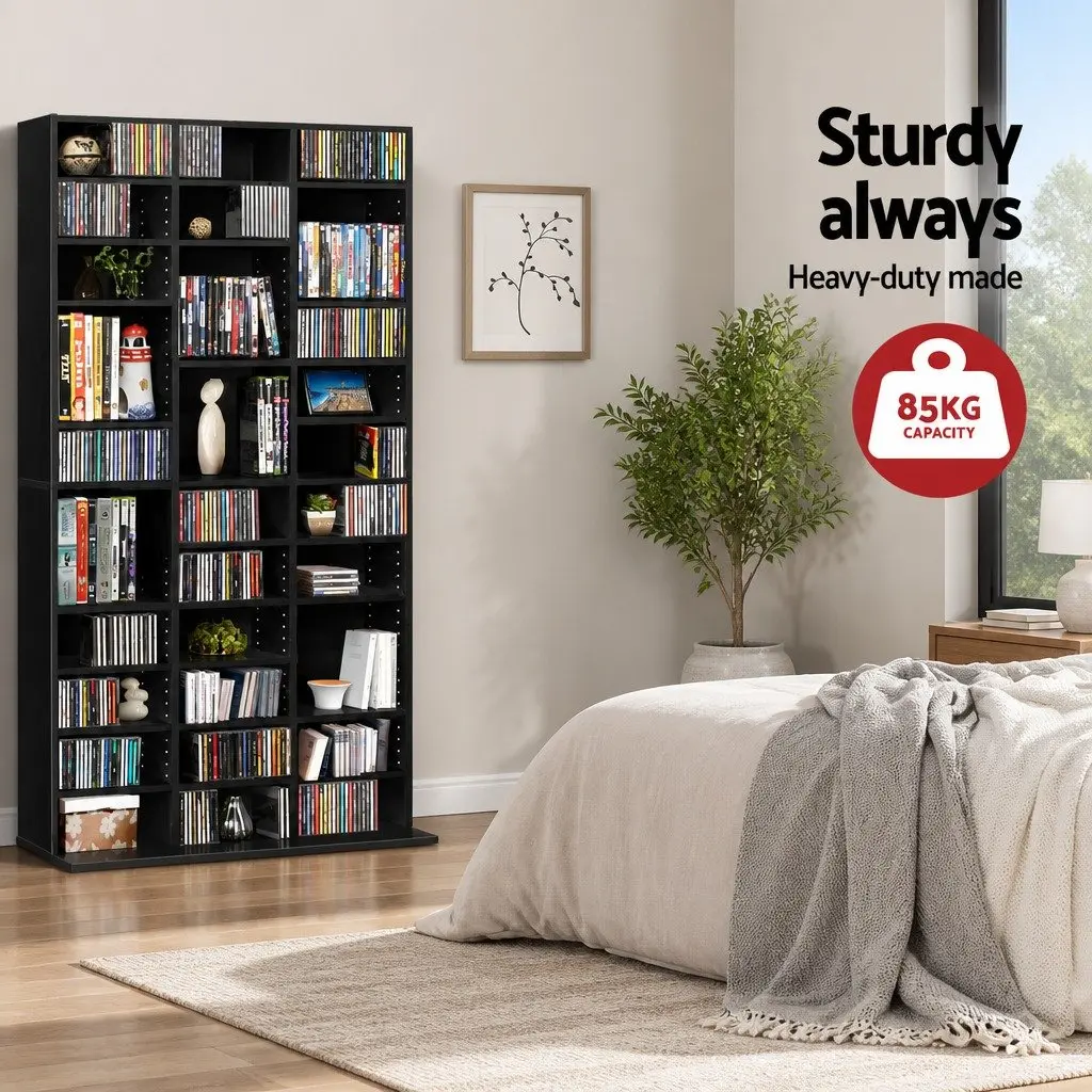 Adjustable Black Storage Rack for CDs DVDs Books