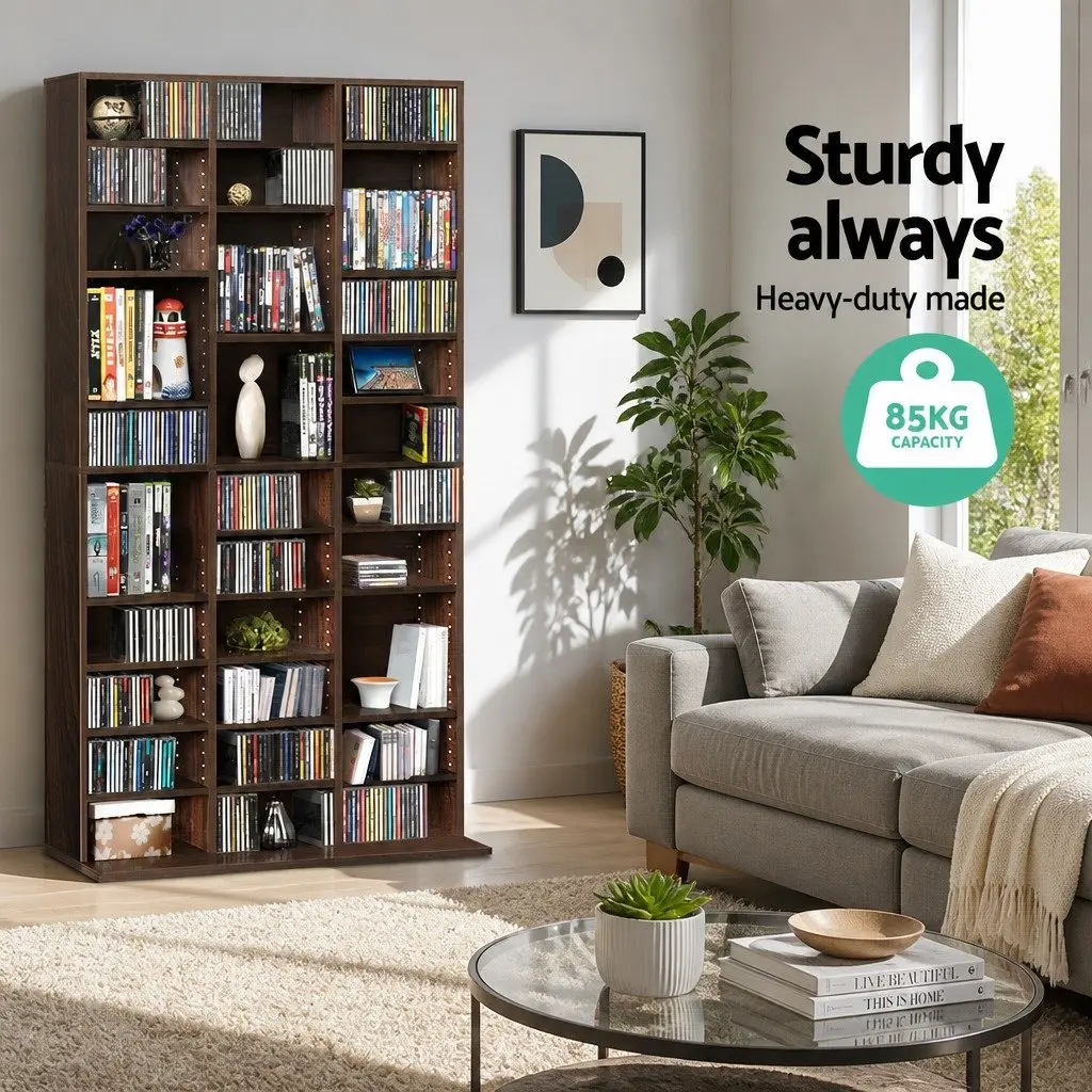 CD DVD Bookshelf Storage Rack Particle Board Adjustable Shelves Walnut 102 x 23.5 x 194.5 cm