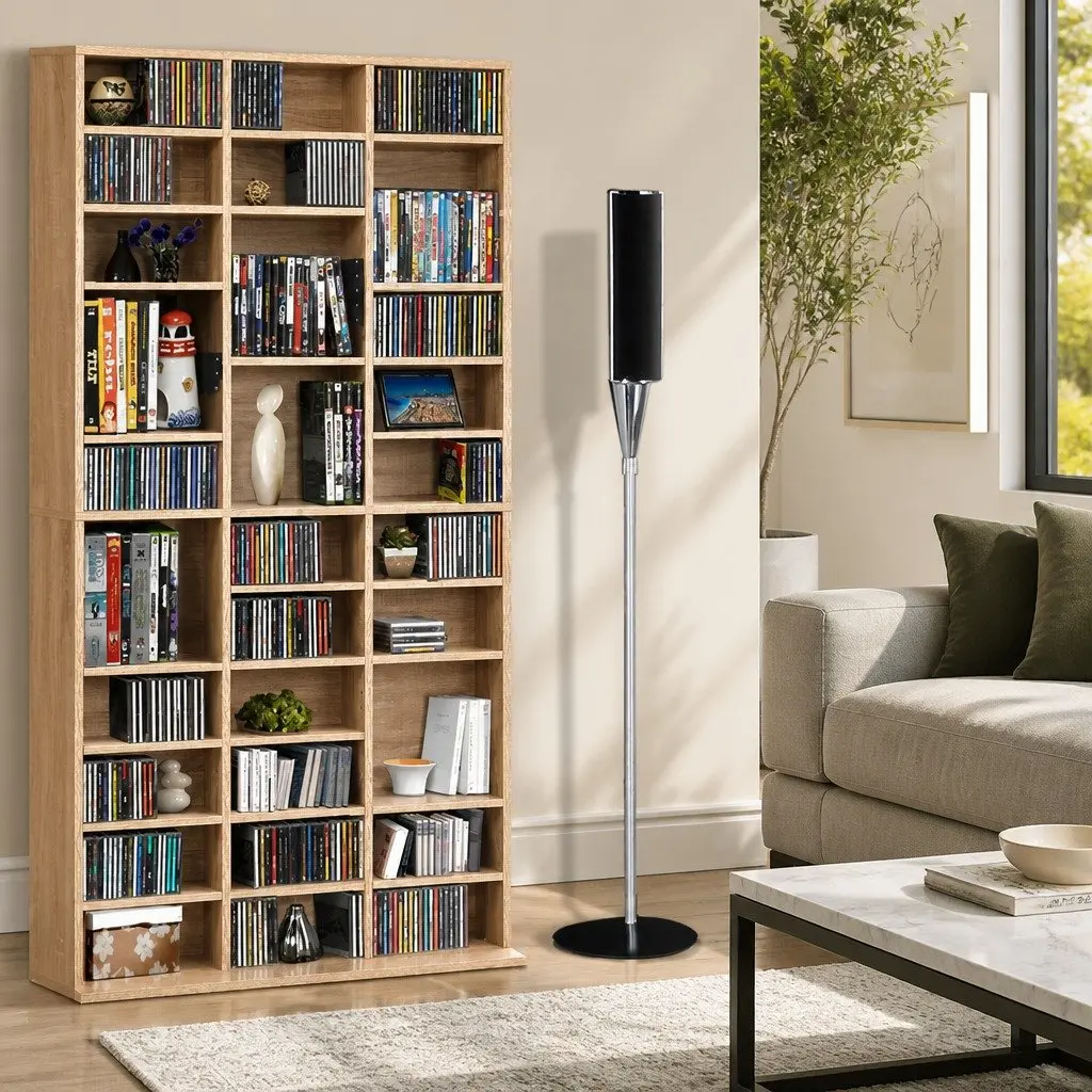Adjustable Oak CD DVD Bookshelf Storage Rack