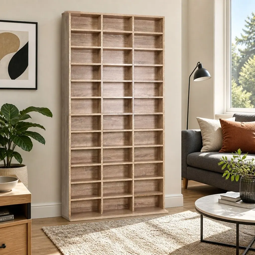 Adjustable Oak CD DVD Bookshelf Storage Rack