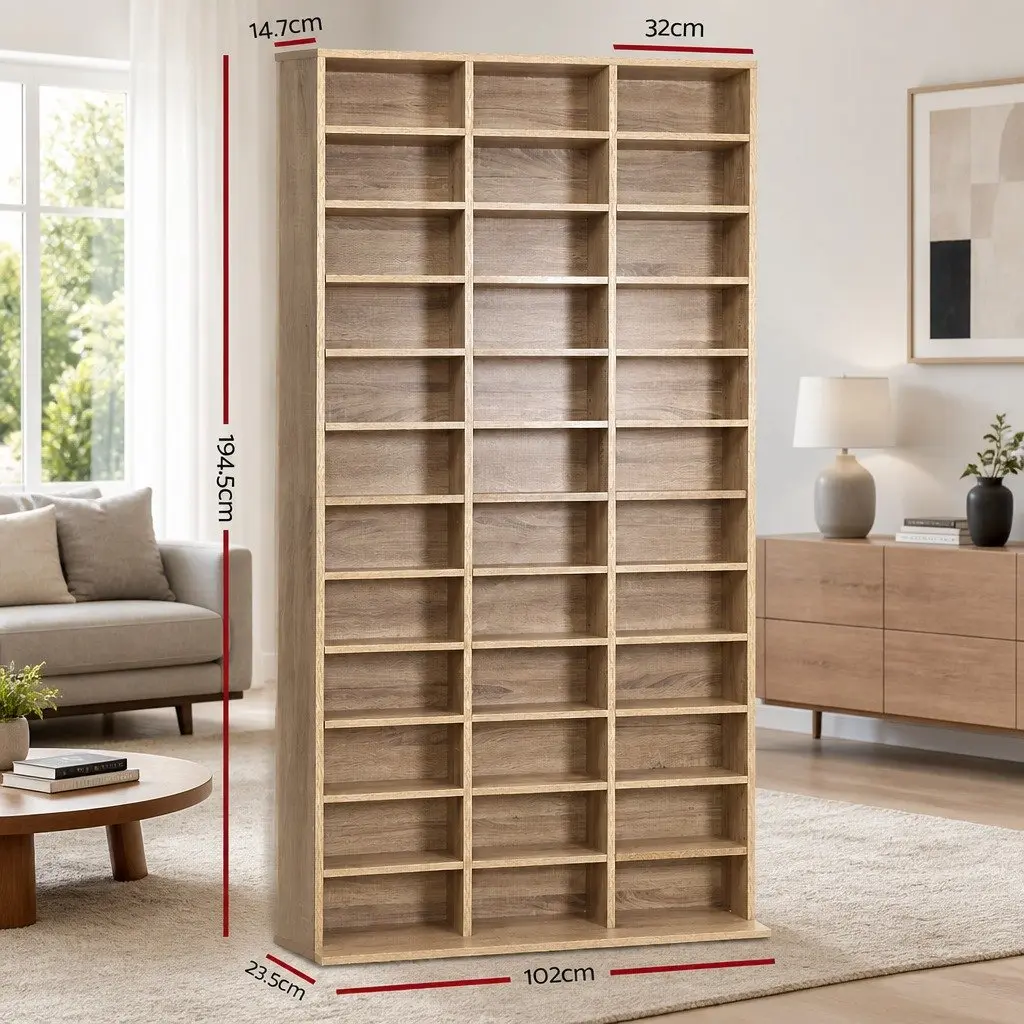 Adjustable Oak CD DVD Bookshelf Storage Rack