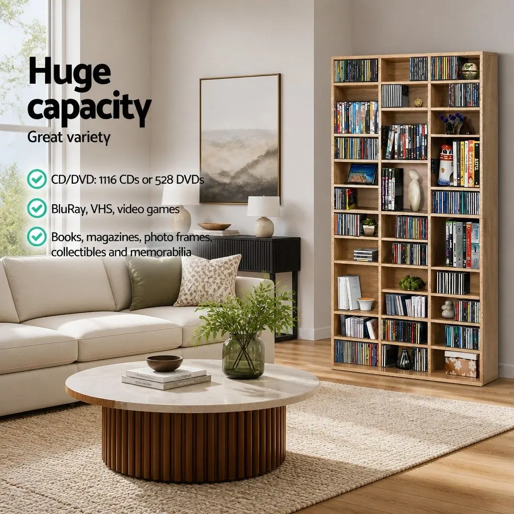 Adjustable Oak CD DVD Bookshelf Storage Rack