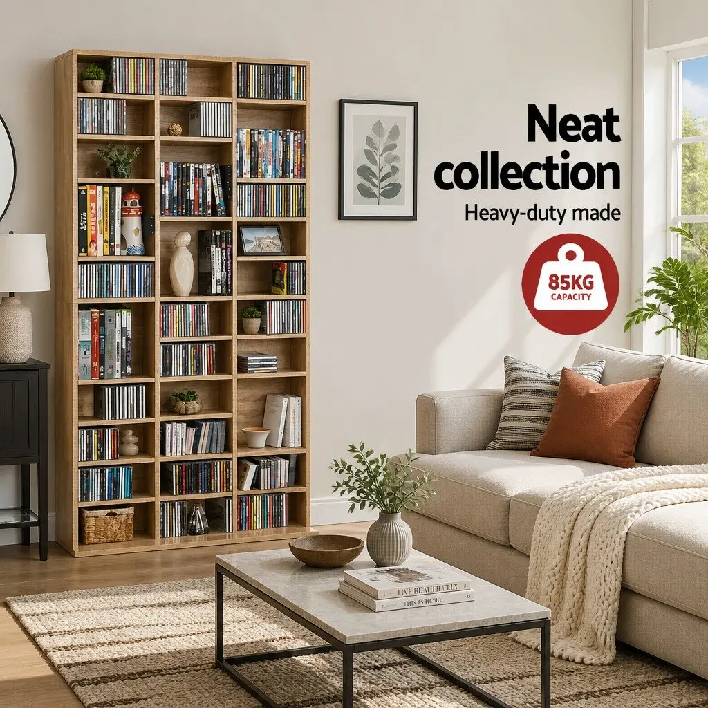 Adjustable Oak CD DVD Bookshelf Storage Rack