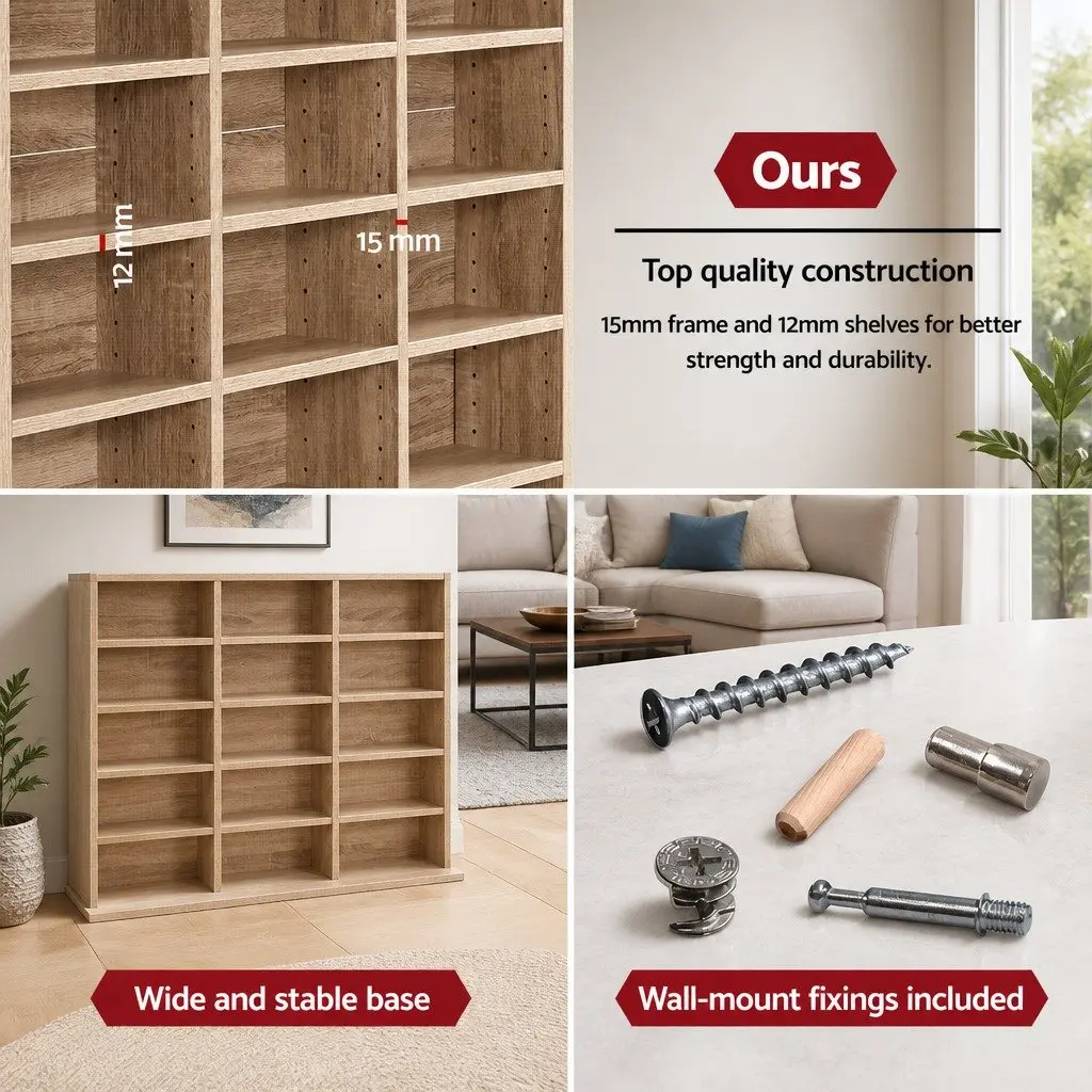 Adjustable Oak CD DVD Bookshelf Storage Rack