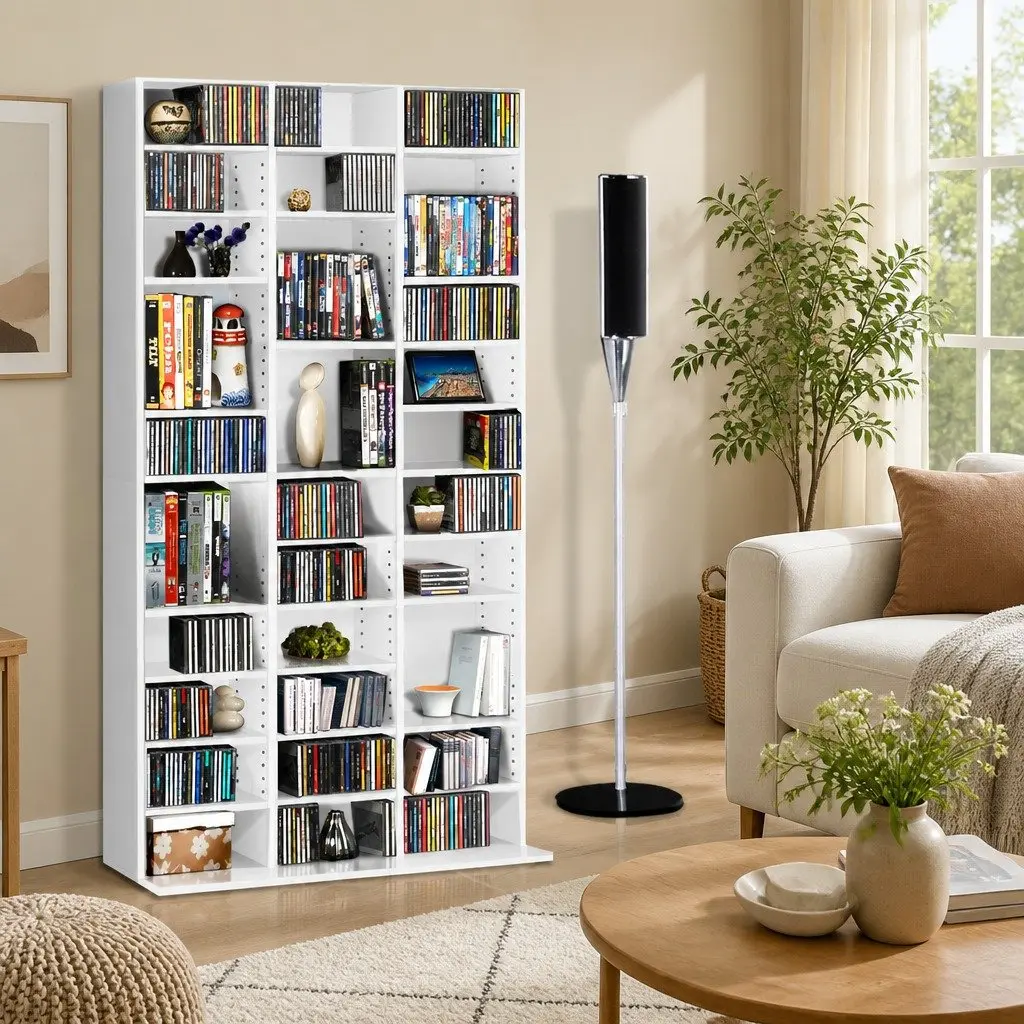 White Particle Board Bookshelf with Adjustable Shelves