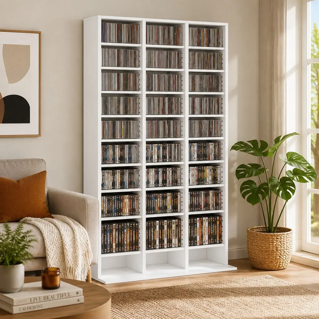 White Particle Board Bookshelf with Adjustable Shelves