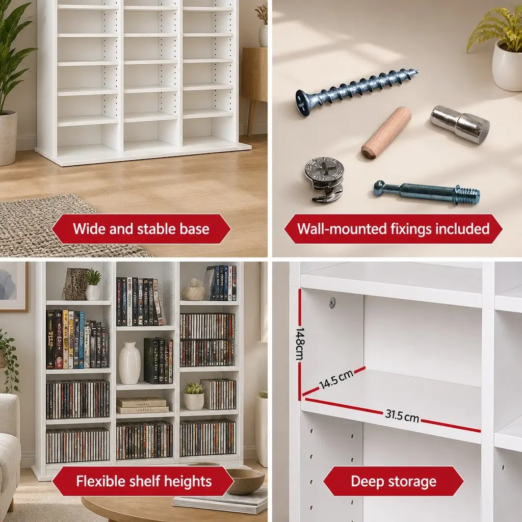 White Particle Board Bookshelf with Adjustable Shelves