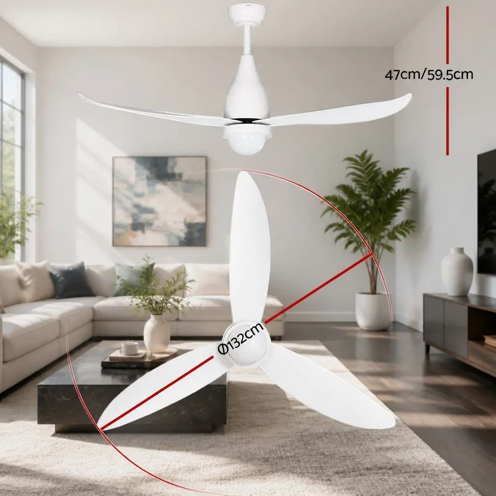 Ceiling Fan DC Motor 52 Inch LED Light Remote Control White Indoor Outdoor
