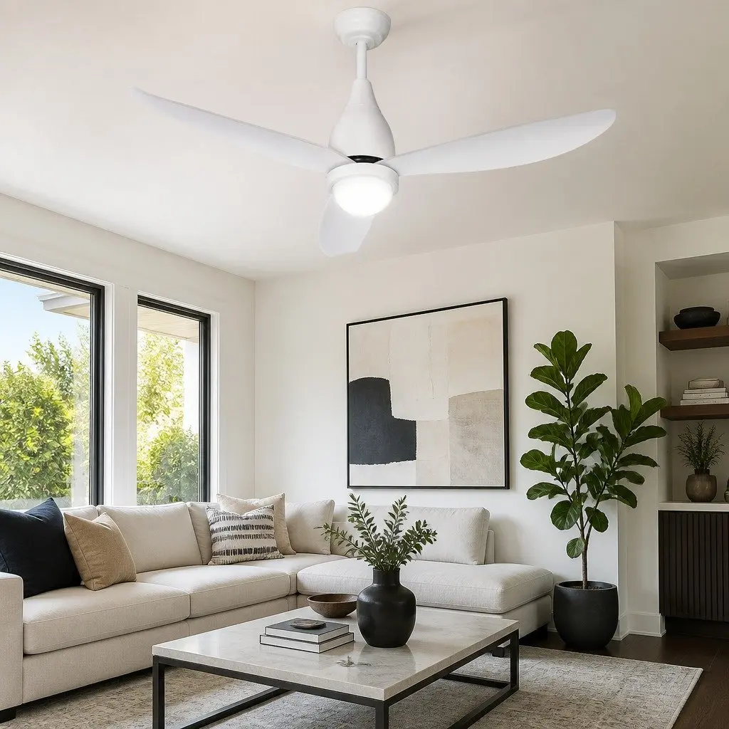 Ceiling Fan DC Motor 52 Inch LED Light Remote Control White Indoor Outdoor