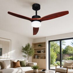 52 Inch Ceiling Fan DC Motor 3 Wooden Blades LED Light Remote Control Timer