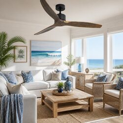 52 Inch Ceiling Fan DC Motor 6 Speed Remote Control Wooden Blades Dark Wood